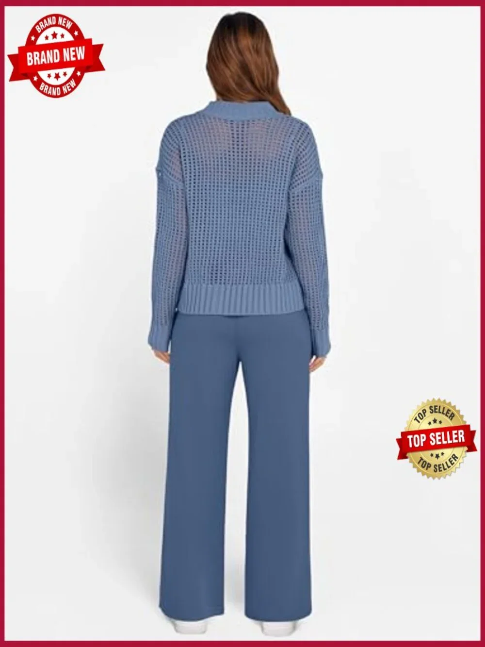 2 Piece Loungewear Set Crochet Top Wide Leg Pants Travel Matching Sets